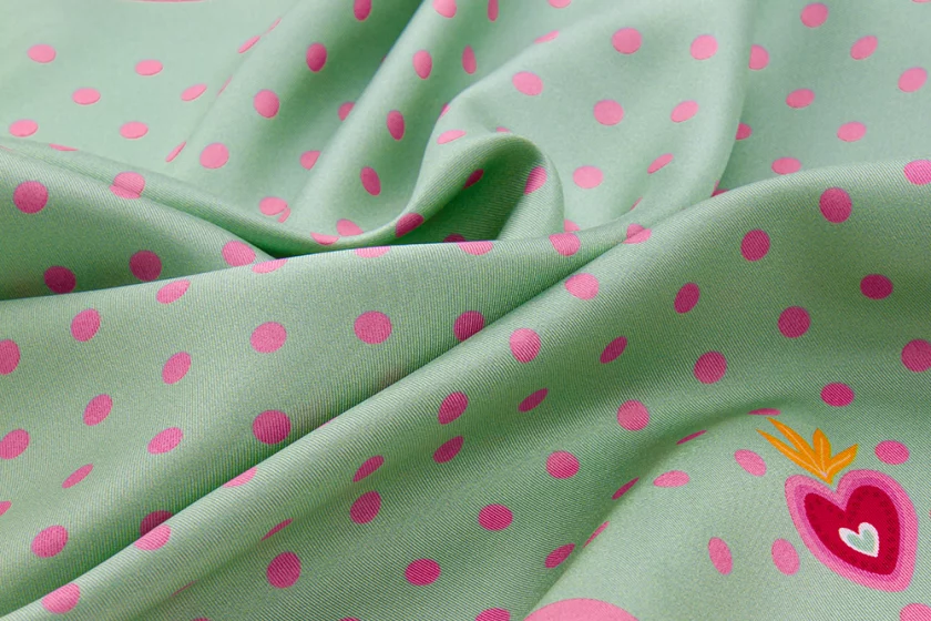 Carré de soie 49, twill de soie imprimé Pois - Vert Rose 2