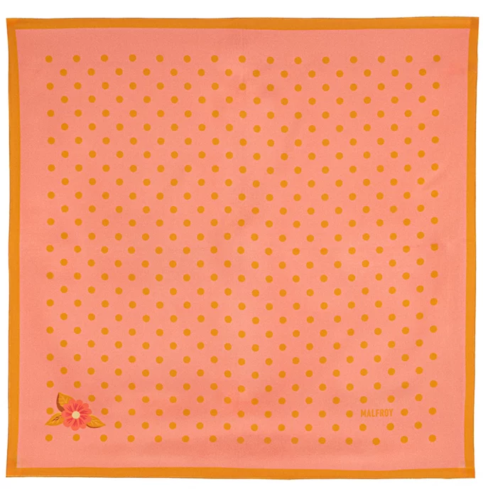 Carré de soie 49, twill de soie imprimé Pois - Rose jaune