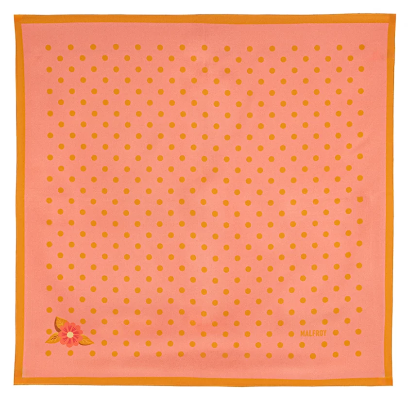 Carré de soie 49, twill de soie imprimé Pois - Rose jaune