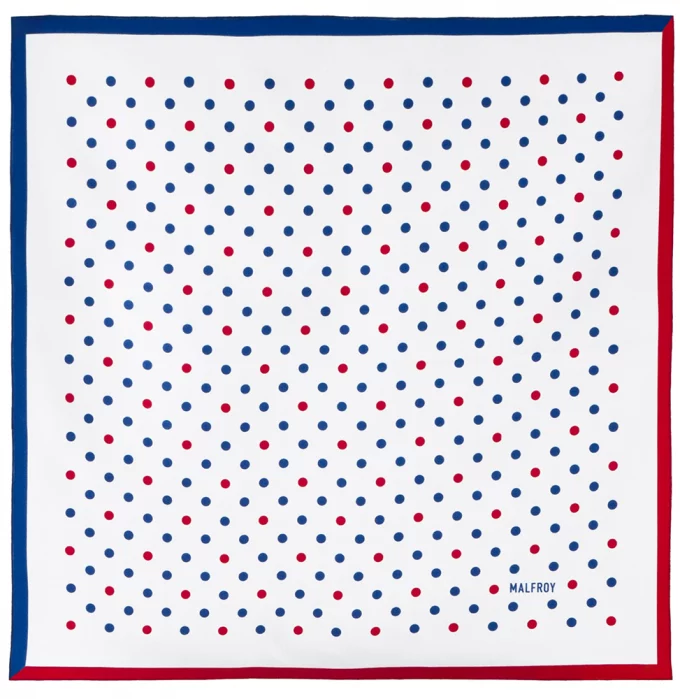 Carré de soie 49, twill de soie imprimé Pois - Bleu Blanc Rouge