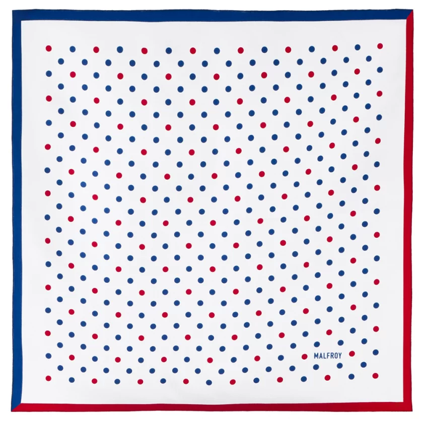 Carré de soie 49, twill de soie imprimé Pois - Bleu Blanc Rouge