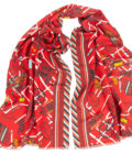 Echarpe en laine et soie 67x180 Imprimé City Maps - Rouge
