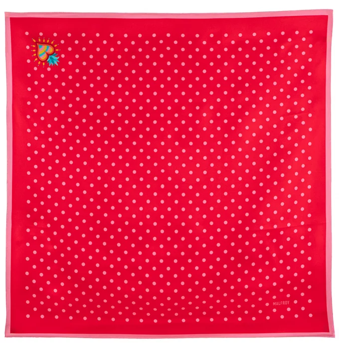 Carré de soie 67, twill de soie imprimé Pois - Rouge Rose