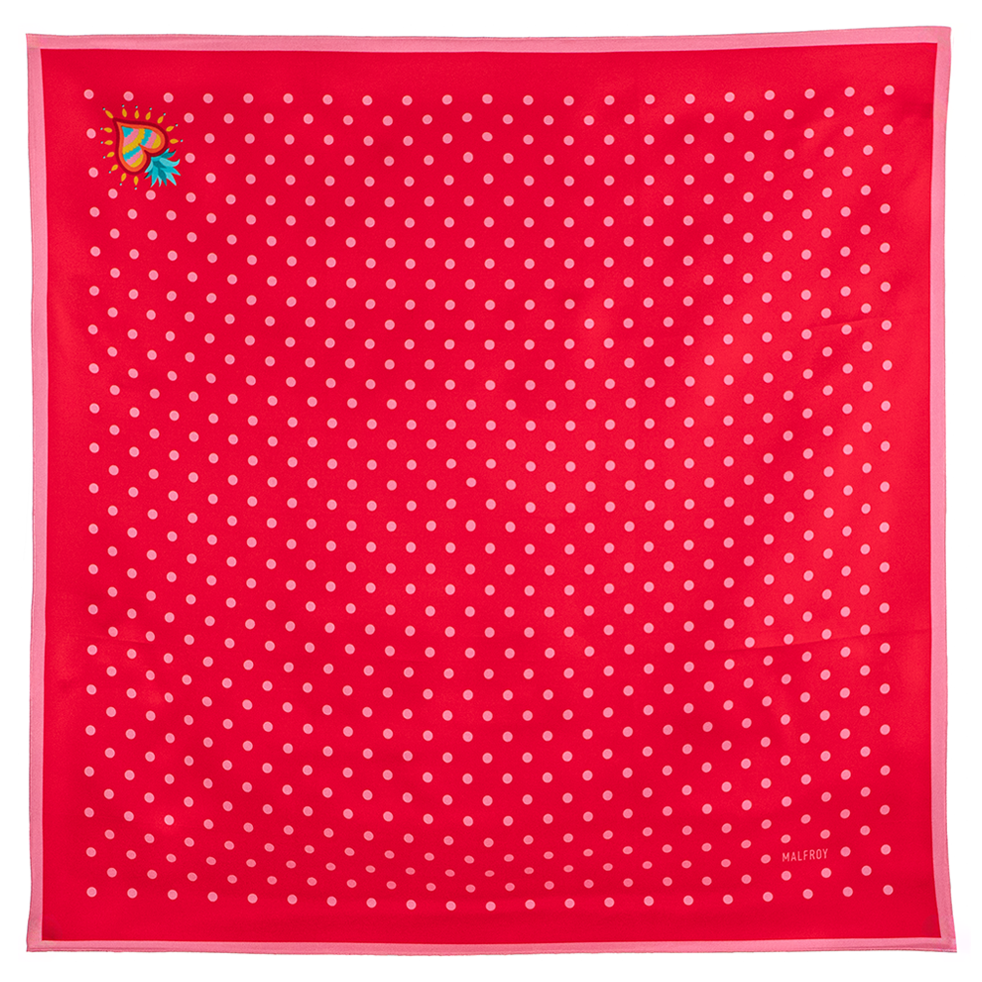 Carré de soie 67, twill de soie imprimé Pois - Rouge Rose