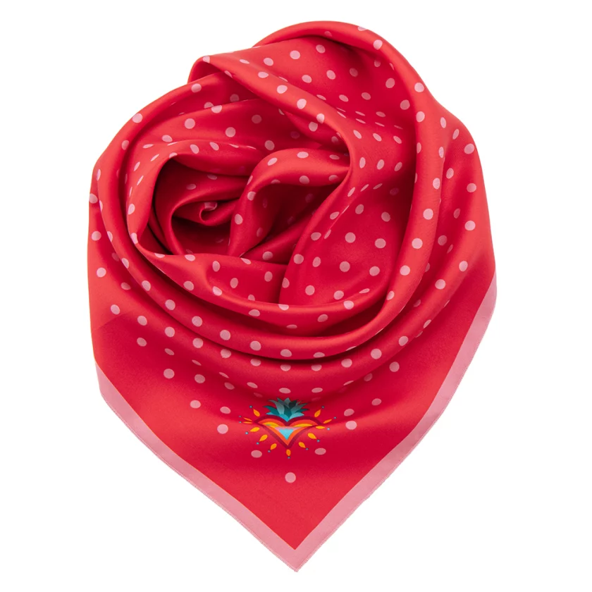 Carré de soie 67, twill de soie imprimé Pois - Rouge Rose