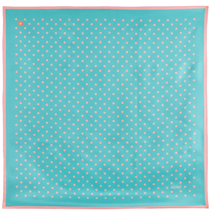 Carré de soie 67, twill de soie imprimé Pois - Turquoise Rose30371.01.16 Carré de soie 67, twill de soie imprimé Pois - Turquoise Rose