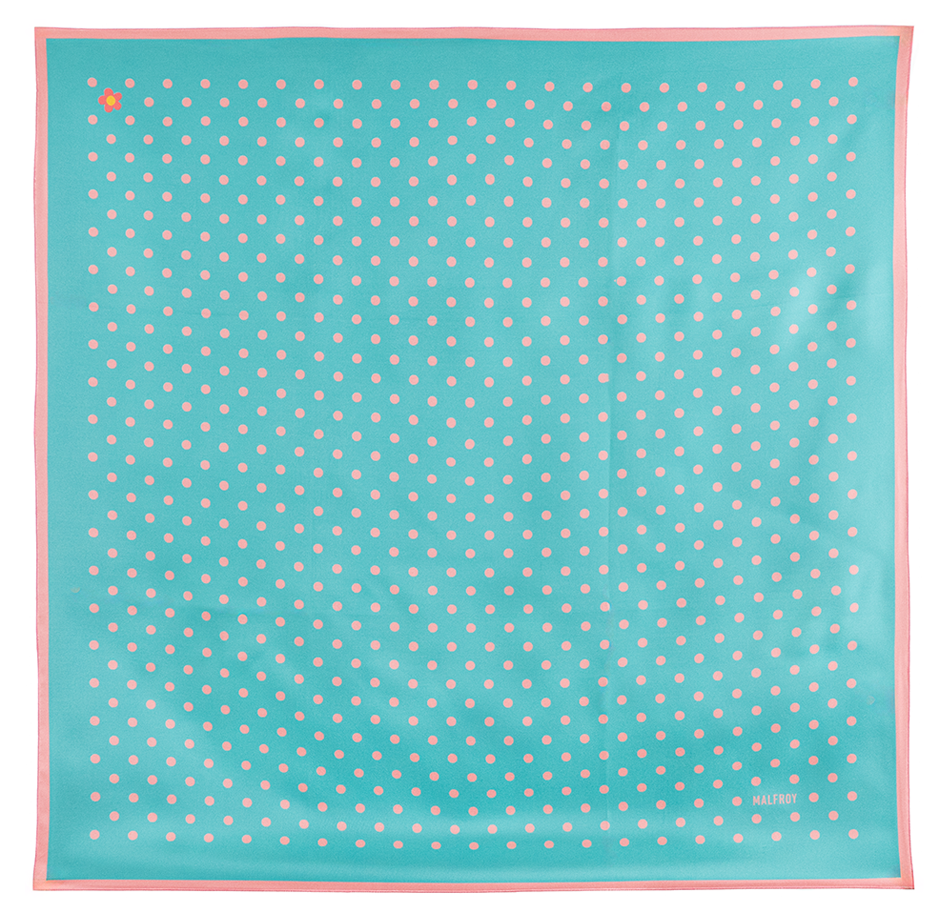 Carré de soie 67, twill de soie imprimé Pois - Turquoise Rose30371.01.16 Carré de soie 67, twill de soie imprimé Pois - Turquoise Rose