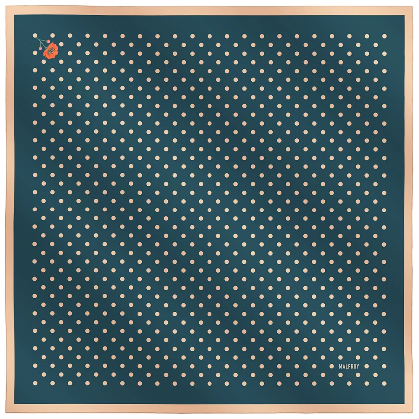 Carré de soie 67, twill de soie imprimé Pois - Bleu Pétrole