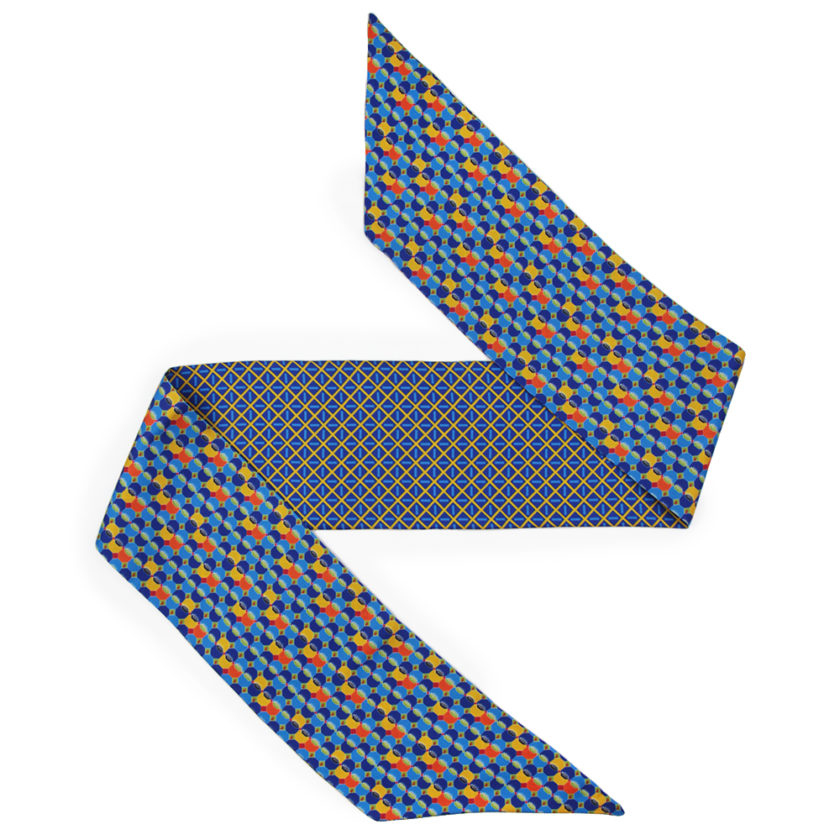 Bandeau de soie 13x140, twill de soie imprimé Hexa Structure - Bleu