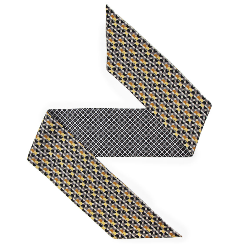 Bandeau de soie 13x140, twill de soie imprimé Hexa Structure - Noir