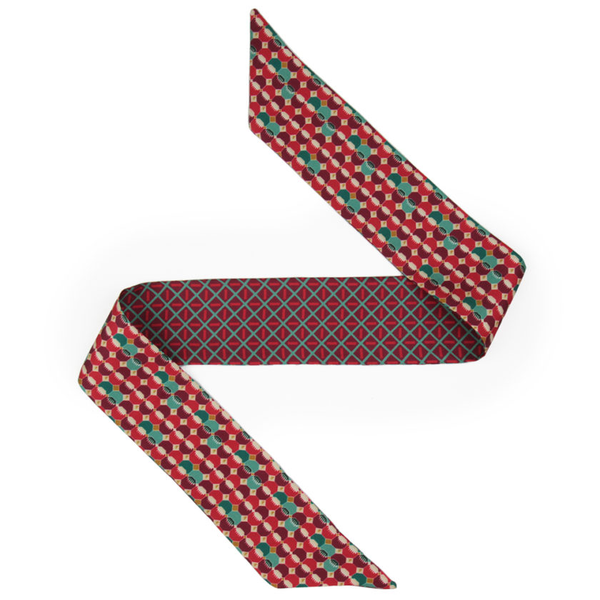 Bandeau de soie 6x86, twill de soie imprimé Hexa Structure - Rouge