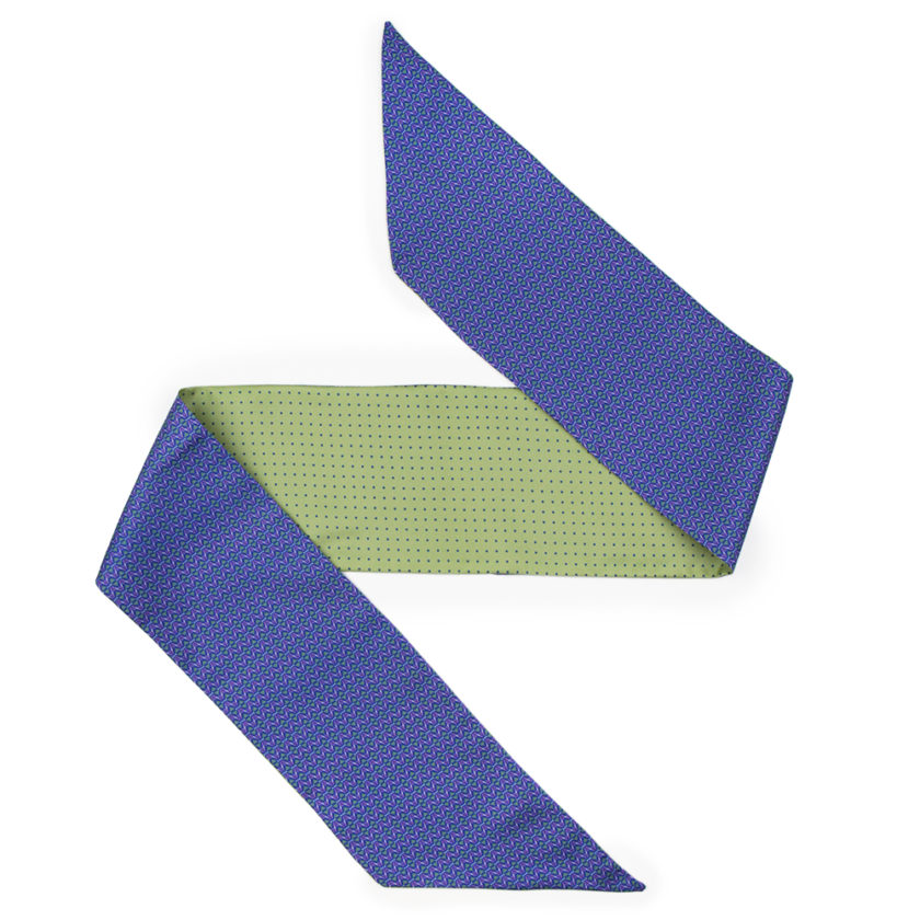 Bandeau de soie 13x140, twill de soie imprimé Ethnique Mini Pois - Bleu