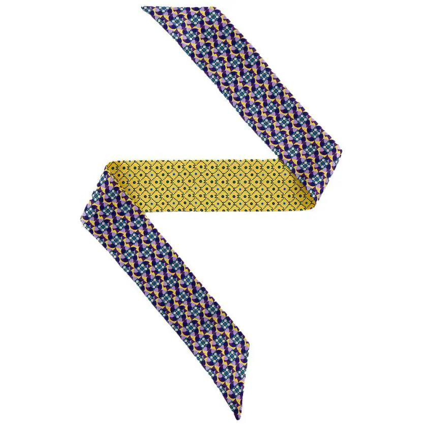 Bandeau de soie 6x86, twill de soie imprimé Rosaces Monogramme - Violet