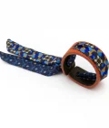 Bracelet Cuir et Lien en Twill de soie imprimé Rosace Monogramme - Bleu Marine