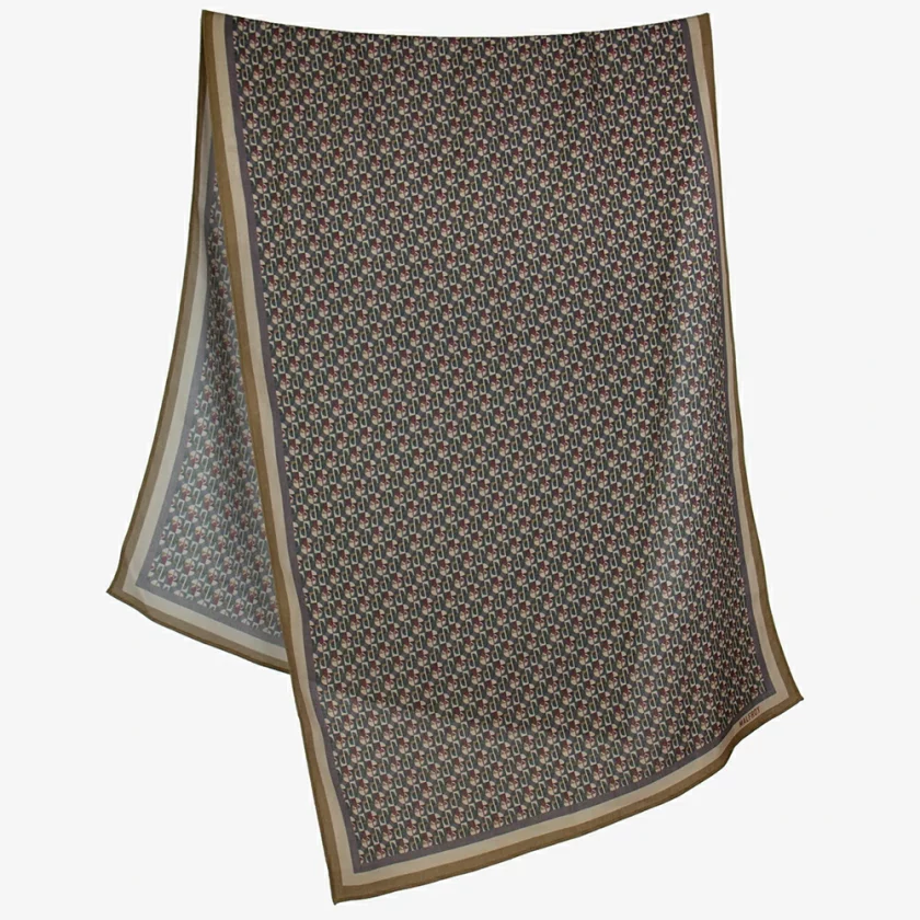 Echarpe en laine et soie 67x180 imprimée Dots and squares - Marron