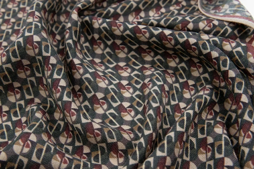 Echarpe en laine et soie 67x180 imprimée Dots and squares - Marron