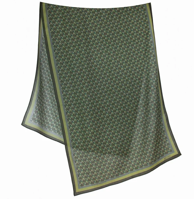 Echarpe en laine et soie 67x180 imprimée Dots and squares - Vert