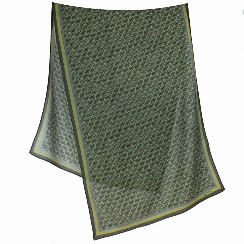 Echarpe en laine et soie 67x180 imprimée Dots and squares - Vert