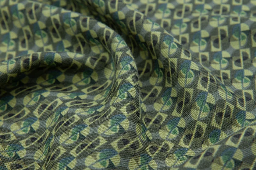 Echarpe en laine et soie 67x180 imprimée Dots and squares - Vert
