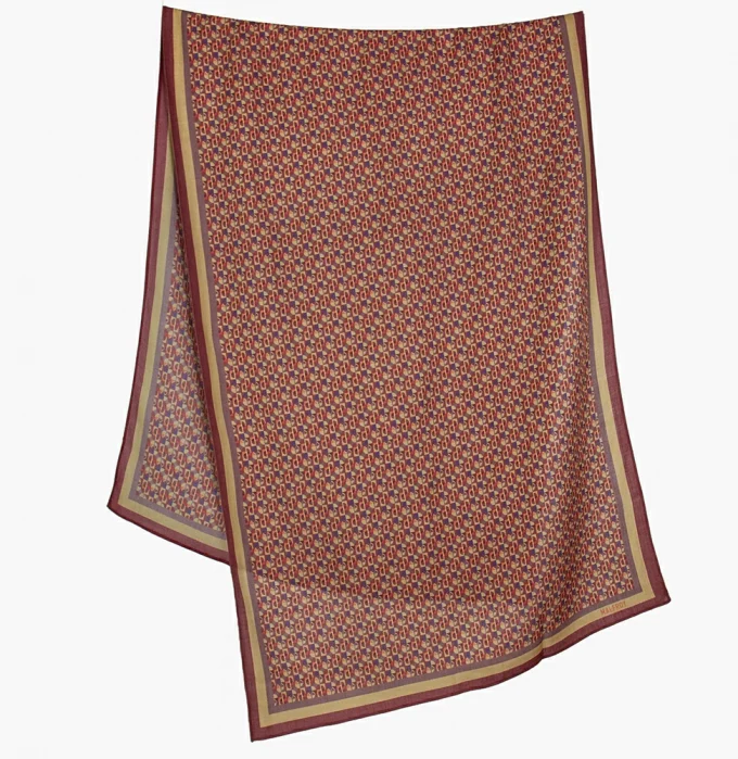 Echarpe en laine et soie 67x180 imprimée Dots and squares - Bordeaux