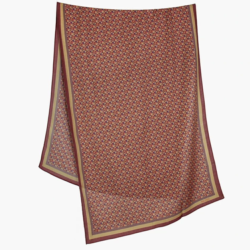 Echarpe en laine et soie 67x180 imprimée Dots and squares - Bordeaux