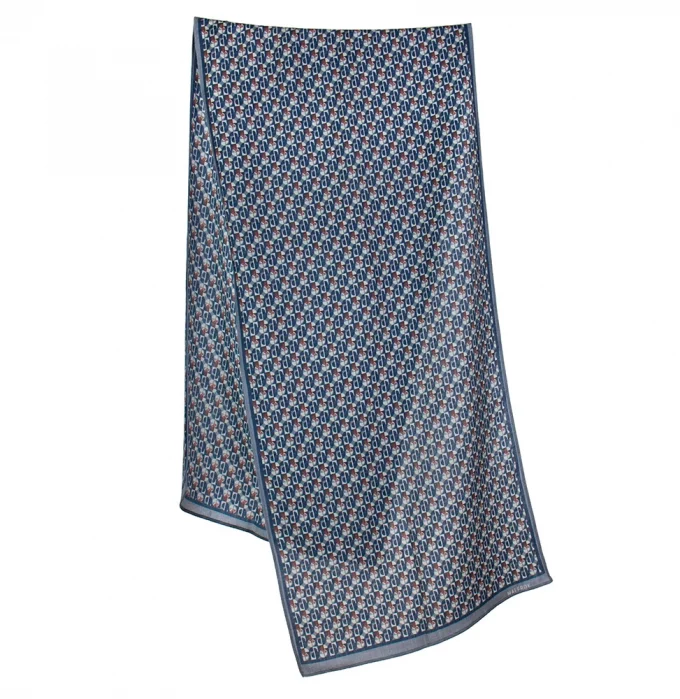 Echarpe en laine et soie 46x180 imprimée Ronds et carrés - Bleu