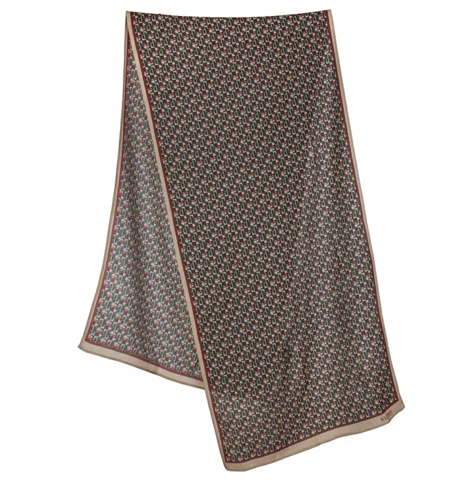 Echarpe en laine et soie 46x180 imprimée Ronds et carrés - Beige