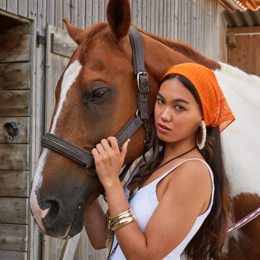 Carré en coton et soie 67 imprimé Bandana - Orange