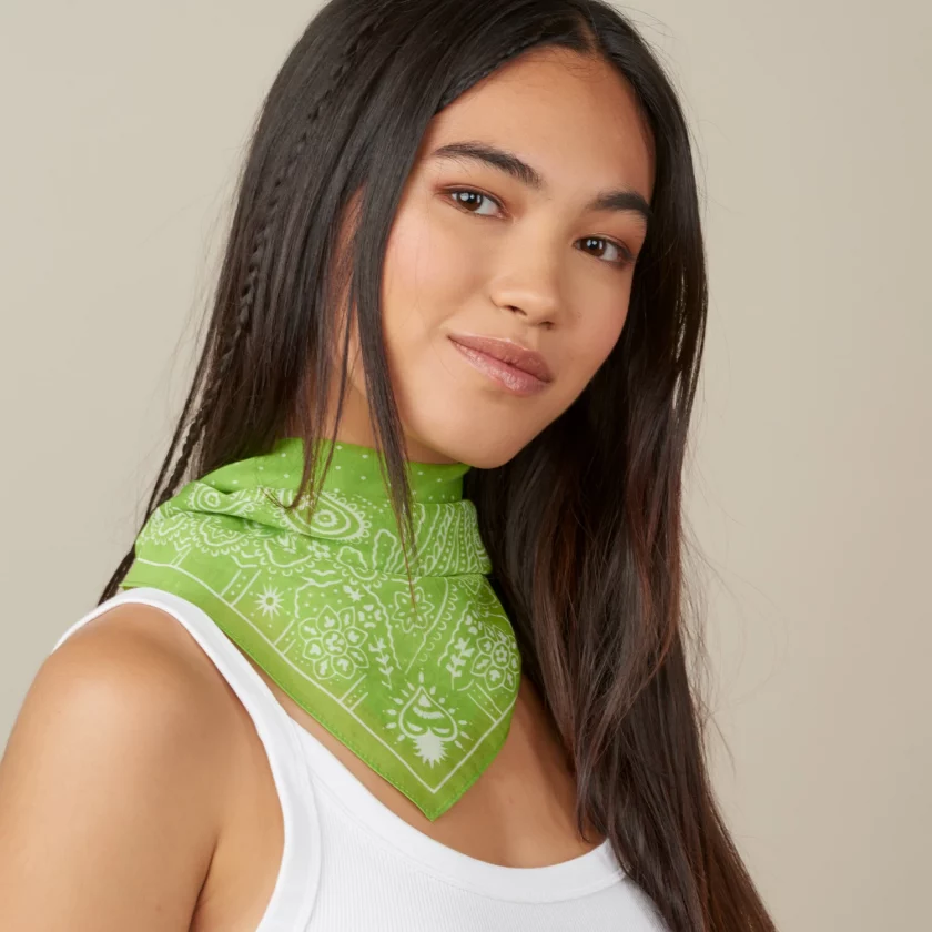 Carré en coton et soie 67 imprimé Bandana - Vert