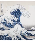 Carré de soie 90, twill de soie imprimé Katsushika Hokusaï, la vague col 1 Bleu