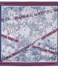 Carré de soie 67, twill de soie imprimé Toile de Jouy Sport - Bleu