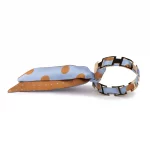 Bracelet doré et Lien en Twill de soie imprimé Pois – Bleu Ciel
