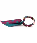 Bracelet doré et lien en twill de soie imprimée mini pois - Prune canard