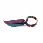 Bracelet doré et Lien en Twill de soie imprimé Pois – Prune Vert