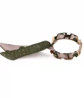 Bracelet doré et lien en twill de soie imprimée mini pois - Beige kaki