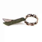 Bracelet doré et Lien en Twill de soie imprimé Pois – Beige Kaki