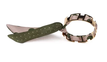 Bracelet doré et Lien en Twill de soie imprimé Pois – Beige Kaki