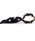 Bracelet doré et lien en twill de soie imprimée mini pois - Noir blanc