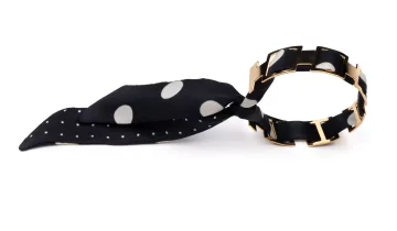 Bracelet doré et Lien en Twill de soie imprimé Pois – Noir