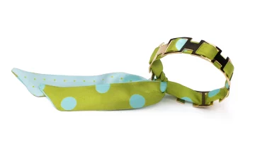 Bracelet doré et Lien en Twill de soie imprimé Pois – Vert Jaune