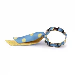 Bracelet doré et Lien en Twill de soie imprimé Pois – Bleu Jaune