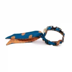 Bracelet doré et Lien en Twill de soie imprimé Pois – Bleu Orange