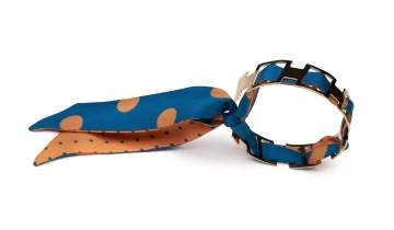 Bracelet doré et Lien en Twill de soie imprimé Pois – Bleu Orange