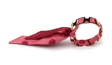 Bracelet doré et Lien en Twill de soie imprimé Pois – Rose