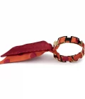 Bracelet doré et lien en twill de soie imprimée mini pois - Orange