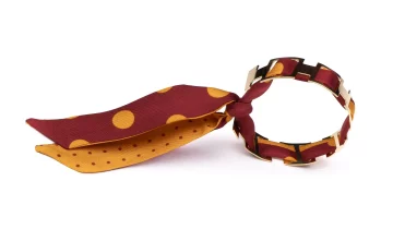 Bracelet doré et Lien en Twill de soie imprimé Pois – Bordeaux