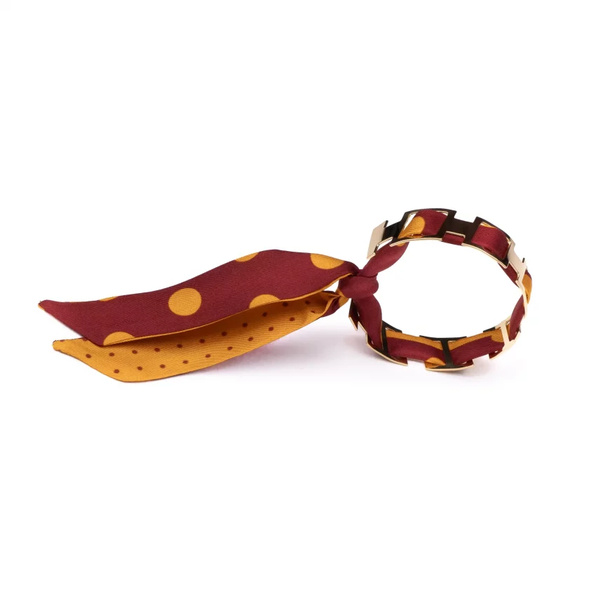 Bracelet doré et lien en twill de soie imprimée mini pois - Bordeaux safran
