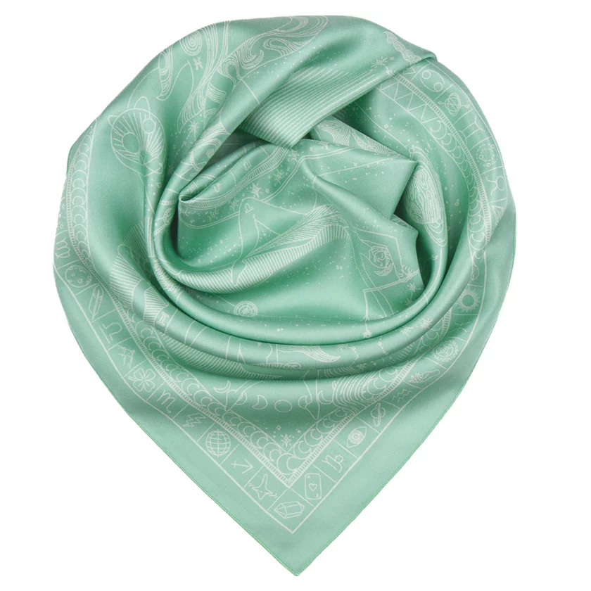 Carré de soie 67, twill de soie imprimé Zodiaque - Vert