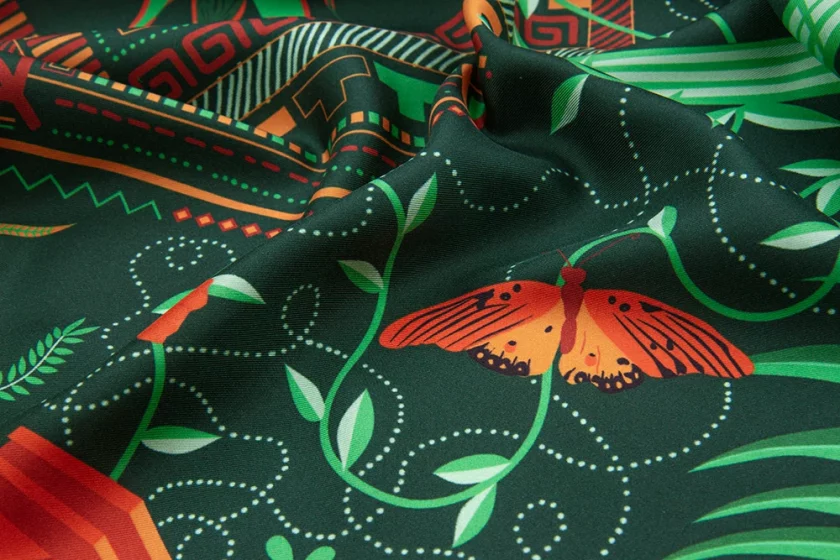 Carré de soie 90, twill de soie imprimé Mérida - Vert