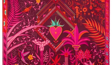 Carré de soie 90, twill de soie imprimé Mérida – Rose